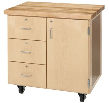 Picture of Cabinet, Mobile, 3 Drw, 1 Dr, Maple Top 36"Wx24"Dx36-1/2"H