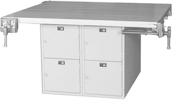 Picture of Bench, 4-Station, Wood Top 8 Locker, W/4 Vises, 33-1/4"H