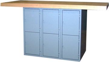 Picture of Bench, 2-Station, Wood Top 6 Locker, w/o Vises, 33-1/4"H