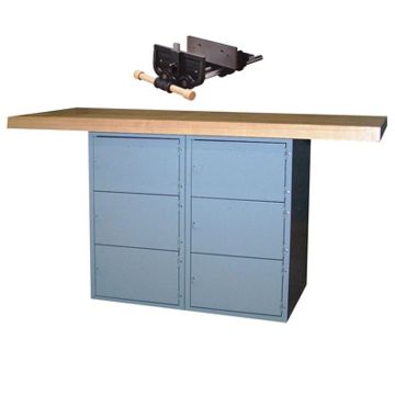 Picture of Bench, 2-Station, Wood Top 6 Locker, w/2 Vises, 33-1/4"H