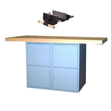 Picture of Bench, 2-Station, Wood Top 4 Locker, w/2 Vises, 33-1/4"H