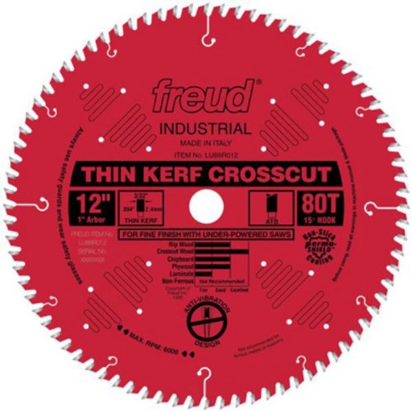 Picture of Blade, Circular Saw, Carbide, Thin Kerf, Crosscut 12"x1"x80T