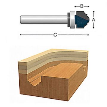 Picture of Router Bit, Carbide Tip, Classical 1/2"D, 1/4" Shank, 2 Flute