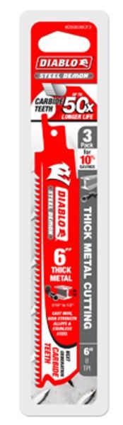 Picture of Blade, Reciprocating, Carbide Tipped, Metal Cutting, pkg/3 6"Lx8TPIx1"W