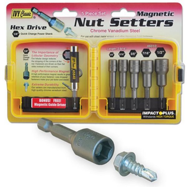 Picture of Driver, Nut Setter, Hex Drive, Magnetic, 5 pc 1/4" to 1/2", w/Driver