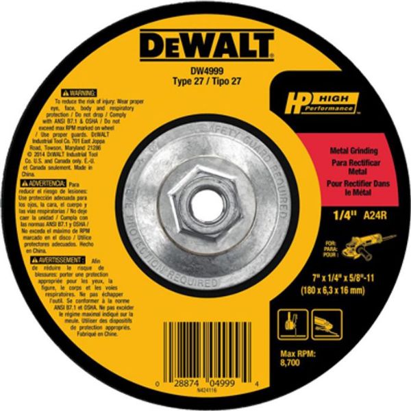 Picture of Wheel, Grinding, Metal Cut, 24 Grit w/Hub 7"Dx1/4"T, Type 27, 5/8-11