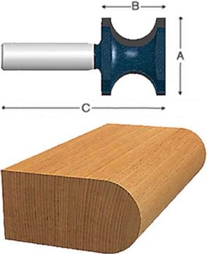 Picture of Router Bit, Carbide Tip, Bullnose 1-5/8"D, 1/2" Shank, 3/8" Rad