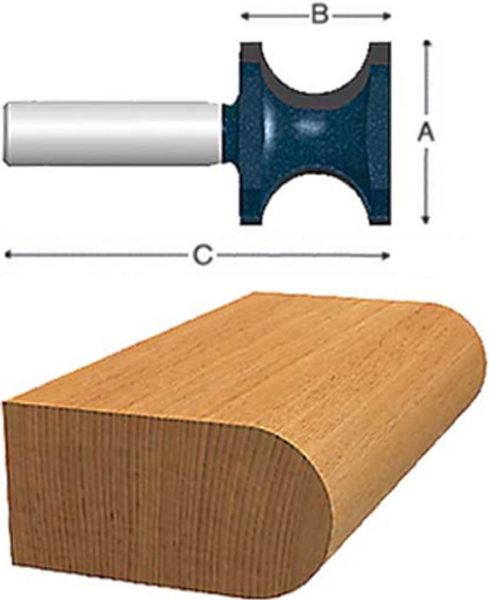 Picture of Router Bit, Carbide Tip, Bullnose 1-5/8"D, 1/2" Shank, 3/8" Rad