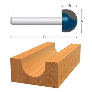 Picture of Router Bit, Carbide Tip,Core Box/Roundnose 1/4"D, 1/4" Shank