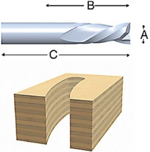 Picture of Router Bit, Solid Carbide, Down-Cut Spiral 1/2"D, 1/2" Shank, 2 Flute