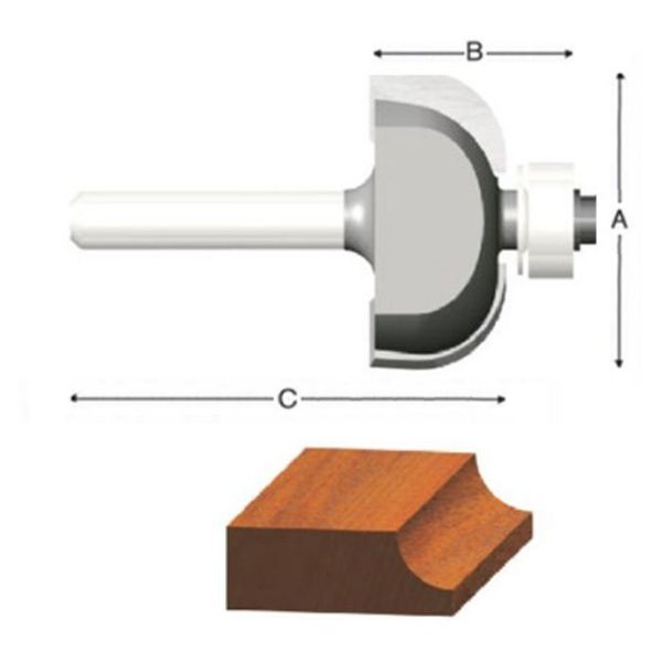 Picture of Router Bit, Carbide Tip, Cove, 2 Flt 1-1/4"D, 1/4" Shank, 3/8" Rad