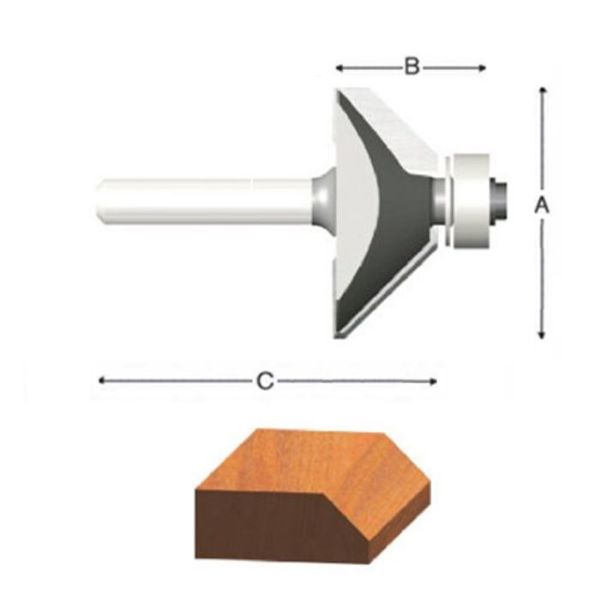 Picture of Router Bit, Carbide Tip, Chamfer 1-3/8"D, 1/4" Shank, 45°