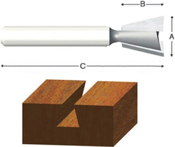 Picture of Router Bit, Carbide Tip Dovetail 1/2"D, 1/4" Shank, 15°