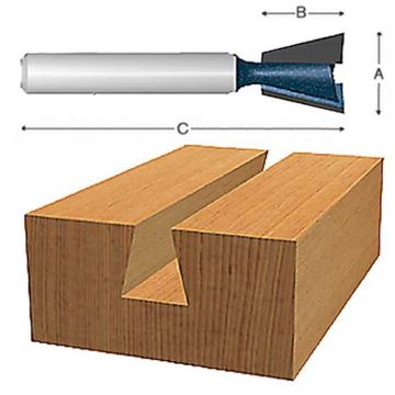 Picture of Router Bit,Carbide Tip,Dovetail 1/2"D, 1/4" Shank