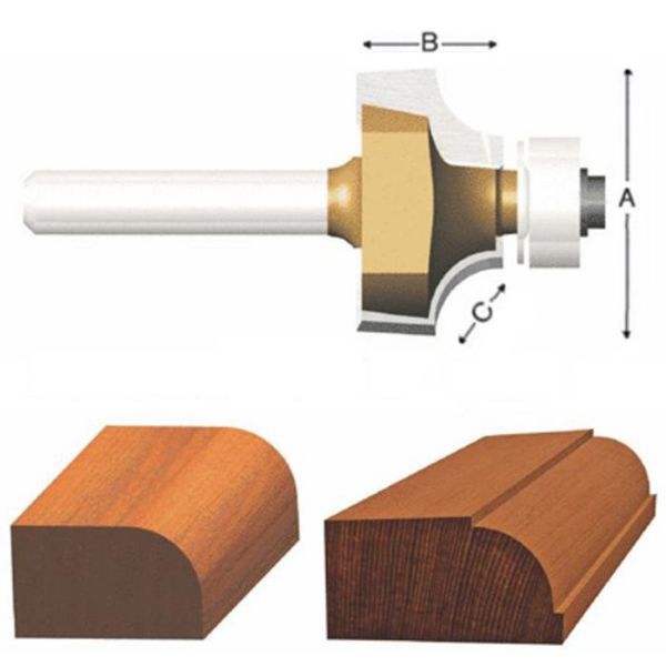 Picture of Router Bit, Carbide Tip, Roundover 1-1/2"D, 1/4 Shank,1/2" Radius