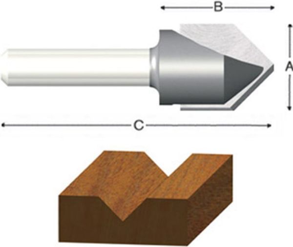 Picture of Router Bit, Carbide Tip, V-Groove 1/2"D, 1/4" Shank, 90°