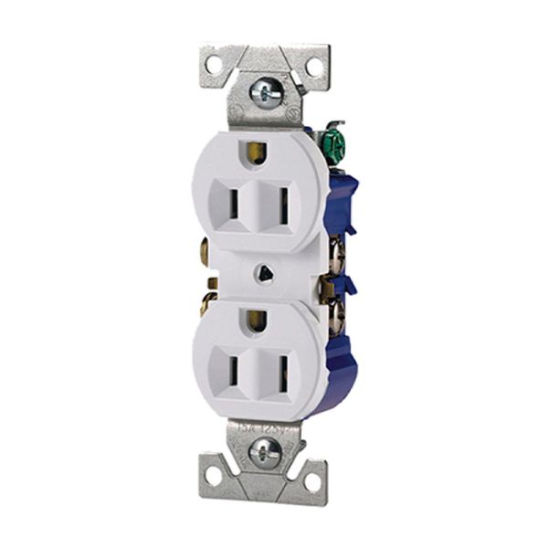 Picture of Receptacle, Parallel Ground, Duplex, White 15 Amp, 120 V