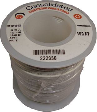 Picture of Wire, Hook Up, Solid,Type MW, White 22 AWG, 100' Spool