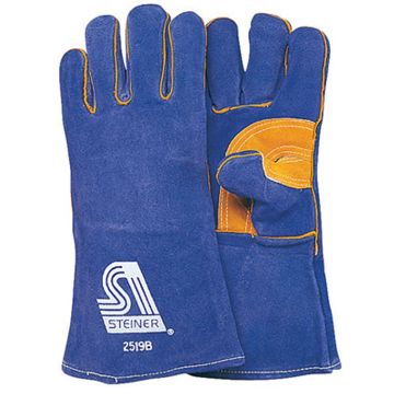 Picture of Gloves, Welding, Cowhide, Blue 13"L, Gunn Cut, Foam Lined