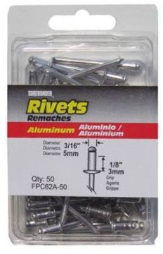 Picture of Rivet, Blind, Aluminum Mandrel, 50pc 3/16"D, Grip to 1/8"
