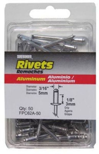 Picture of Rivet, Blind, Aluminum Mandrel, 50pc 3/16"D, Grip to 1/8"