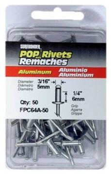 Picture of Rivet, Blind, Aluminum Mandrel, 50pc 3/16"D, Grip to 1/4"