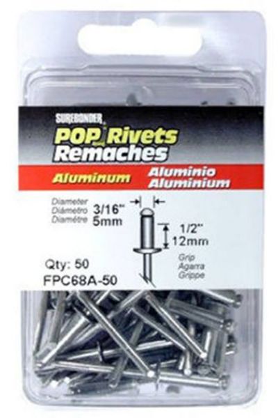 Picture of Rivet, Blind, Aluminum Mandrel, 50pc 3/16"D, Grip to 1/2"