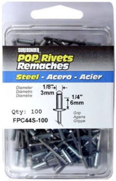 Picture of Rivet, Blind, Steel Mandrel, 100pc 1/8"D, Grip to 1/4"