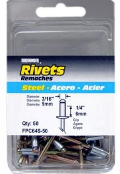 Picture of Rivet, Blind, Steel Mandrel, 50pc 3/16"D, Grip to 1/4"