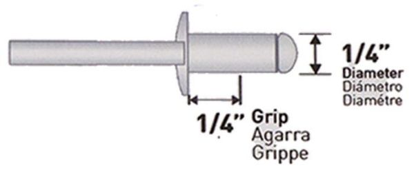 Picture of Rivet, Blind, Steel Mandrel, 100pc 1/4"D, Grip to 1/4"