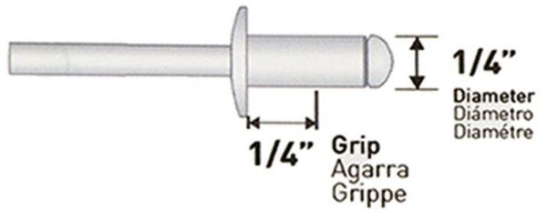 Picture of Rivet, Blind, Aluminum Mandrel, 100pc 1/4"D, Grip to 1/4"