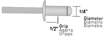 Picture of Rivet, Blind, Aluminum Mandrel, 100pc 1/4"D, Grip to 1/2"