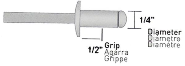 Picture of Rivet, Blind, Aluminum Mandrel, 100pc 1/4"D, Grip to 1/2"