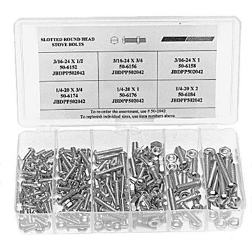Picture of Bolt, Stove, Round Head, Steel, Assort 3/16"x1/2"-1/4"x2"