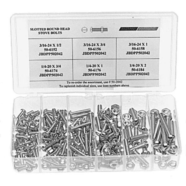 Picture of Bolt, Stove, Round Head, Steel, Assort 3/16"x1/2"-1/4"x2"