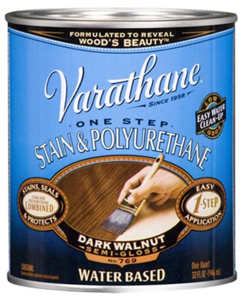 Picture of Stain & Finish, One-Step, Water Base, Gloss, Dark Walnut Quart