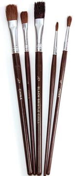 Picture of Brush, Artist, Asst, Red Sable/Wh&Blk Bristle,5pc Rnd2&4,FltWh1/4,1/2,FltBlk1/2