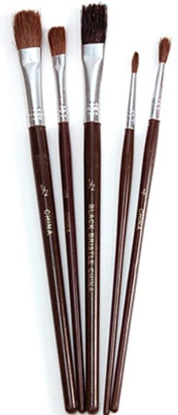 Picture of Brush, Artist, Asst, Red Sable/Wh&Blk Bristle,5pc Rnd2&4,FltWh1/4,1/2,FltBlk1/2