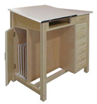 Picture of Table, Drafting, 2 pc Fixed Top, w/Brd&Drwr Stg 36"Wx24"Dx37-1/2"H