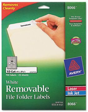 Picture of Labels, File Folder Removable White